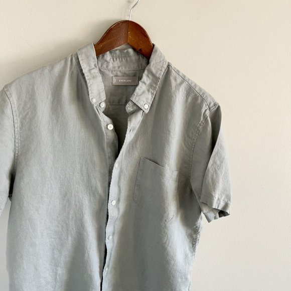 Everlane 100% Linen Short Sleeve Button Down Shirt, Size: Large, Color: Gray - Picture 3 of 7